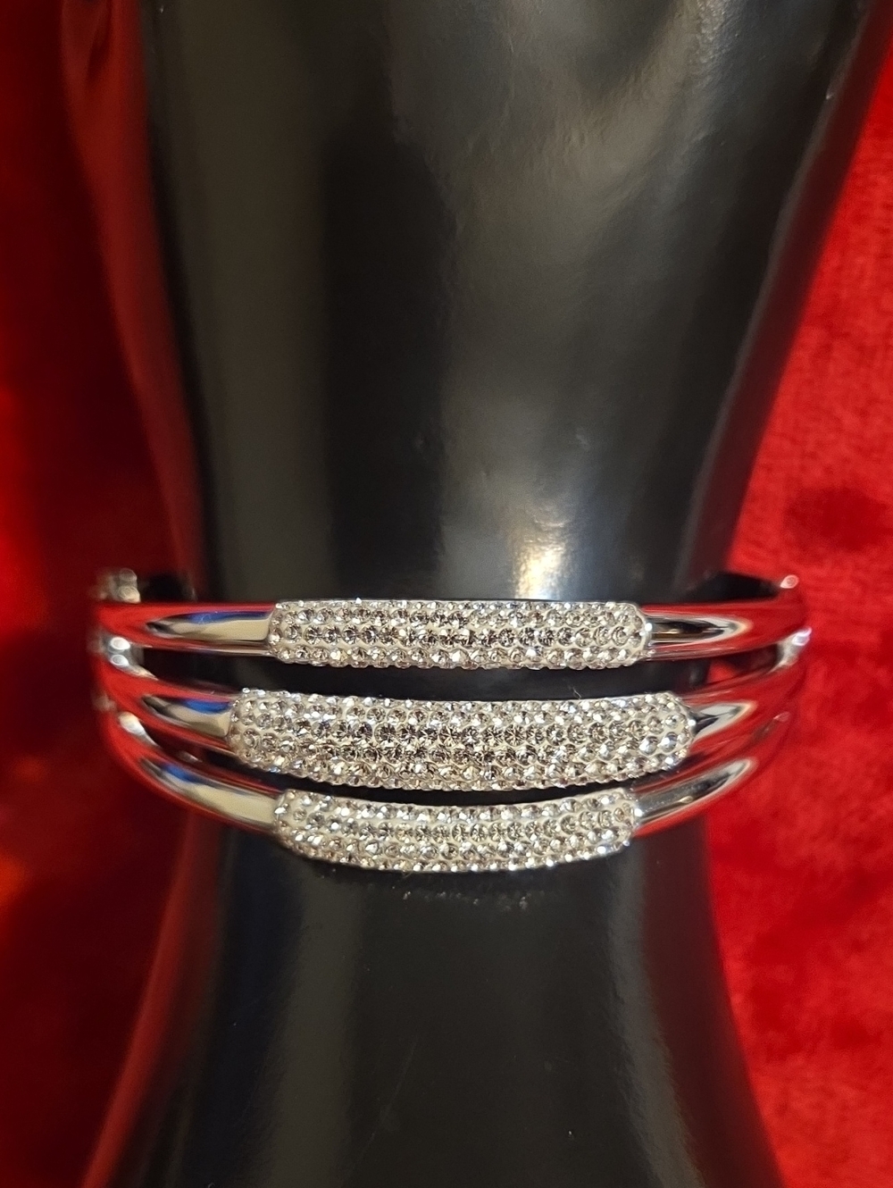 Swarovski Silver Triple-Row Crystal Bangle Bracelet